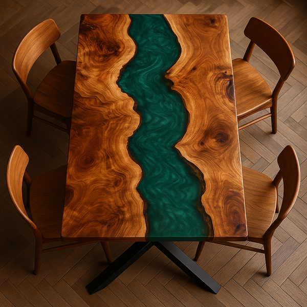 Green Resin River Walnut Epoxy Table