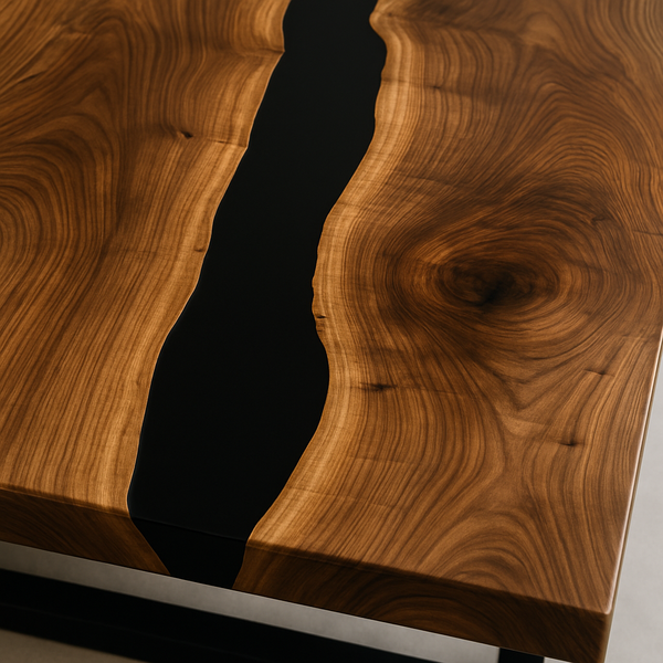 Black Resin River Walnut Epoxy Table