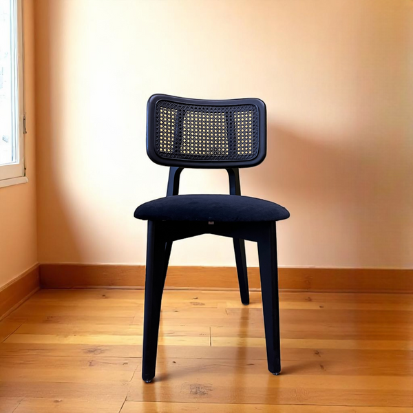 Set of 4 Black Wood Rattan Chair
