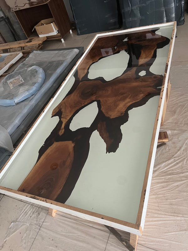 Transparent Resin River Walnut Epoxy Table