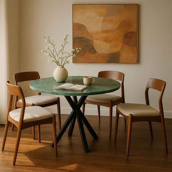 Round Green Marble Table with Spider Metal Base
