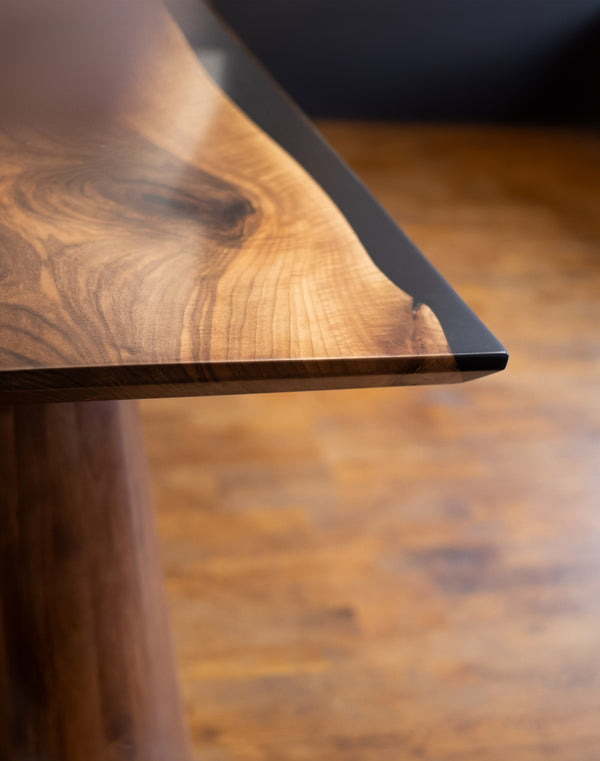 Black Resin River One Piece Walnut Epoxy Table