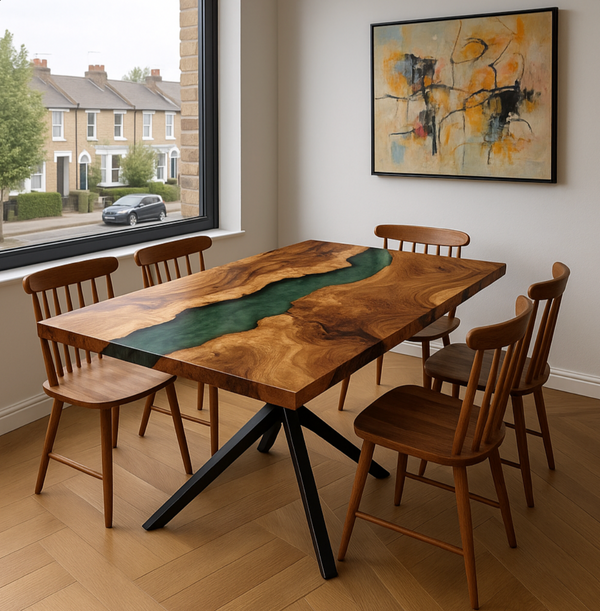 Green Resin River Walnut Epoxy Table