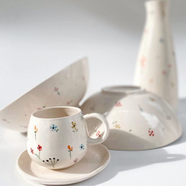 Handcrafted Ceramic Bowl with Delicate Floral Pattern