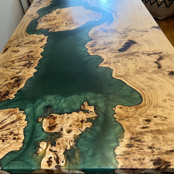 SOLD Green Resin River Mappa Burl Table