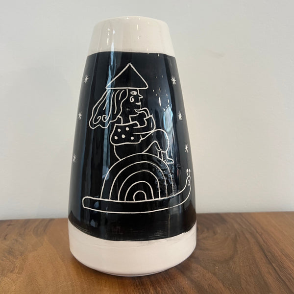 Hand-Painted Ceramic Vase with Whimsical Character Design