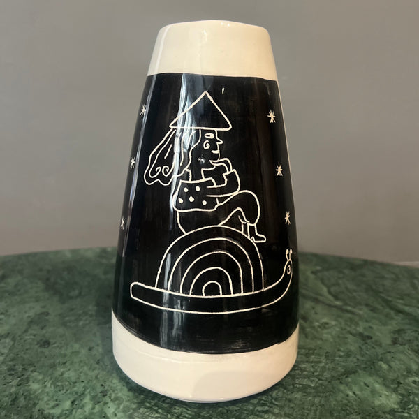 Hand-Painted Ceramic Vase with Whimsical Character Design