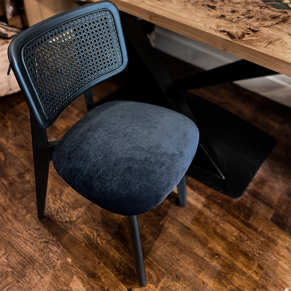 Set of 2 Black Wood Rattan Chair