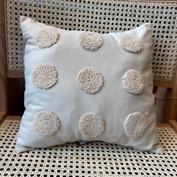 Cream Linen Cushion with Punch Needle Embroidered Polka Dots