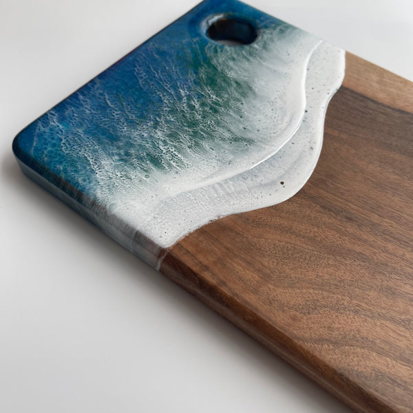 Blue Sea Effect Resin Walnut Chopping Board