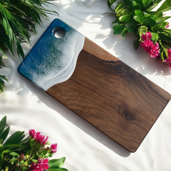 Blue Sea Effect Resin Walnut Chopping Board