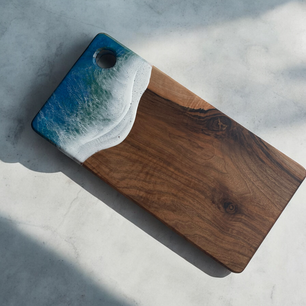 Blue Sea Effect Resin Walnut Chopping Board