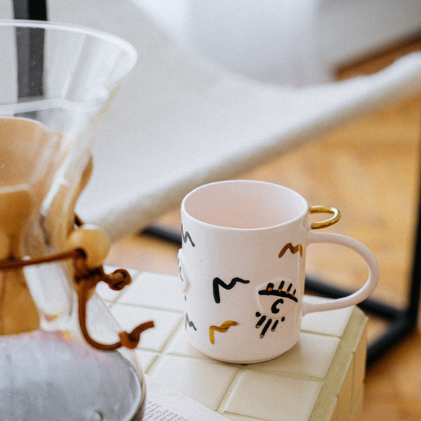 Evil Eye Ceramic Mug with Black and Gold Accents