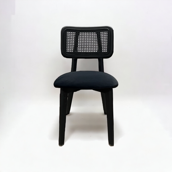 Set of 2 Black Wood Rattan Chair