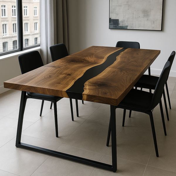 Black Resin River Walnut Epoxy Table
