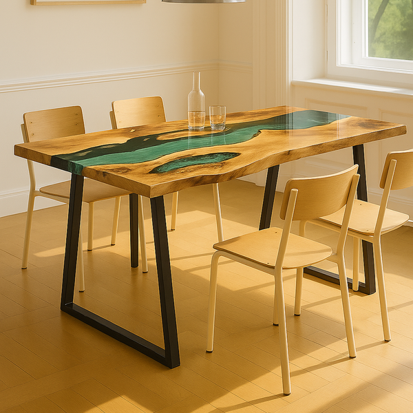 Green Resin River Epoxy Table