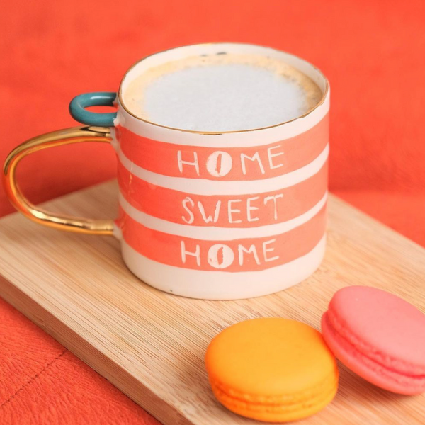 Home Sweet Home Ceramic Mug with Gold Handle