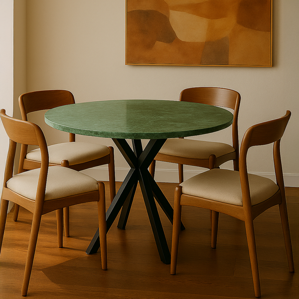 Round Green Marble Table with Spider Metal Base
