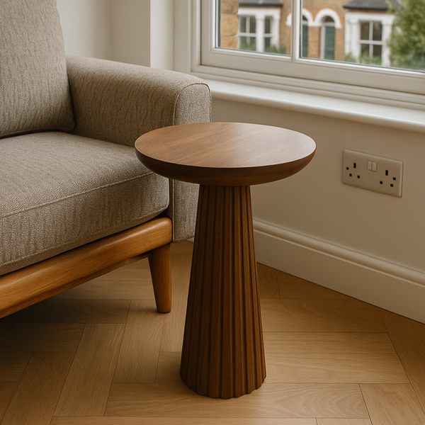 Fluted Mushroom End Table Walnut Colour