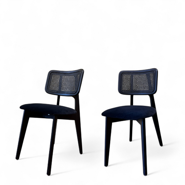 Set of 2 Black Wood Rattan Chair