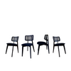 Set of 4 Black Wood Rattan Chair