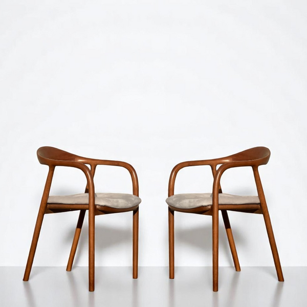 Set of 2 Mid Century Modern Wooden Walnut Colour Dining Chair