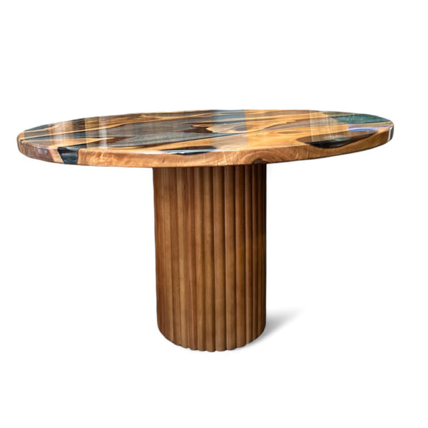 Round Dark Grey Resin Walnut Table