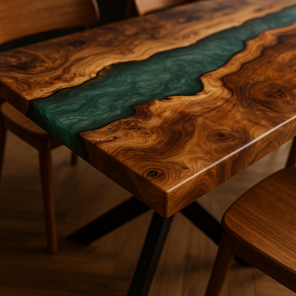 Green Resin River Walnut Epoxy Table