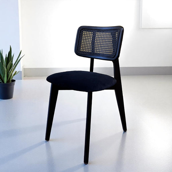 Set of 4 Black Wood Rattan Chair