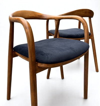 Set of 2 Mid Century Modern Wooden Walnut Colour Dining Chair with Black Upholstery
