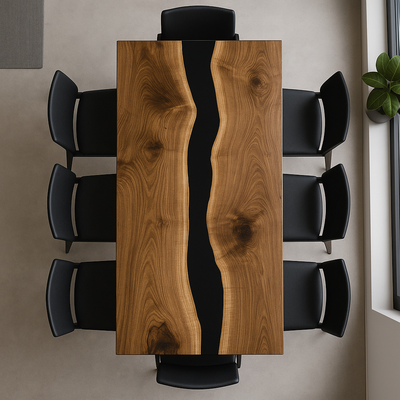 Black Resin River Walnut Epoxy Table