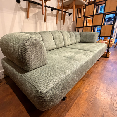 Green Sofa Bed With Wood Legs and Easy Flip Mechanism