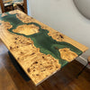 Green Resin River Mappa Burl (Black Poplar) Table