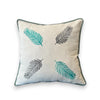 Embroidered Linen Cushion with Leaf Motif and Green Trim