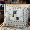 Handwoven Wool Cushion with Embroidered Stitching and Textured Pattern