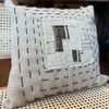 Handwoven Wool Cushion with Embroidered Stitching and Textured Pattern