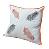 Embroidered Linen Cushion with Leaf Motif and Orange Trim