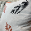 Embroidered Linen Cushion with Leaf Motif and Orange Trim