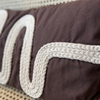 Brown Linen Cushion with White Braided Knitted Detail