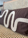 Brown Linen Cushion with White Braided Knitted Detail