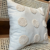 Cream Linen Cushion with Punch Needle Embroidered Polka Dots