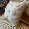 Cream Linen Cushion with Punch Needle Embroidered Polka Dots