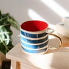 Blue Stripes with Gold Handle Ceramic Mug