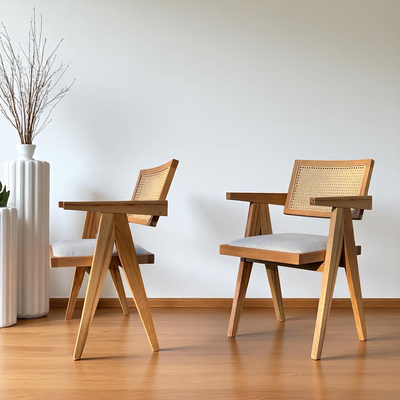 Set of 2 Rattan Dining Chair with Armrest