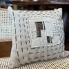 Handwoven Wool Cushion with Embroidered Stitching and Textured Pattern