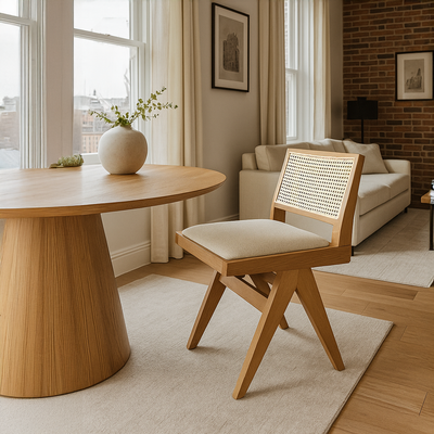 Wooden Pierre Rattan Chair with Upholstered Seat