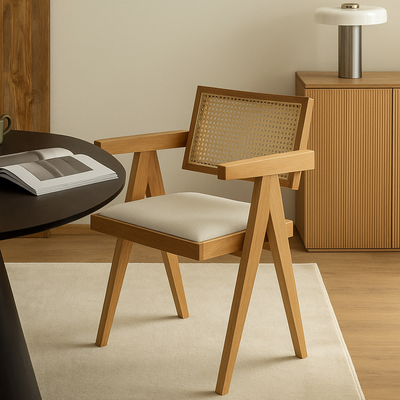 Set of 4 Rattan Dining Chair with Armrest