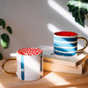 Blue Stripes with Gold Handle Ceramic Mug