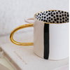 Black Polka Dot Mug with Gold Handle