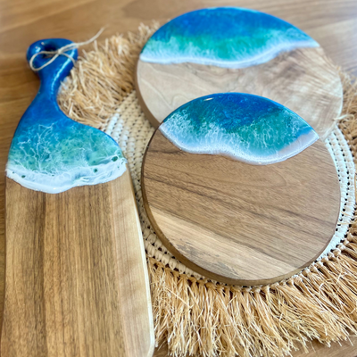 Blue Sea Effect Resin Walnut Plate